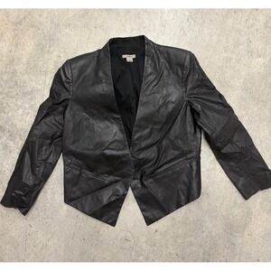 Helmut Lang Black Leather Jacket‎ Size 10 Open Front Blazer Career